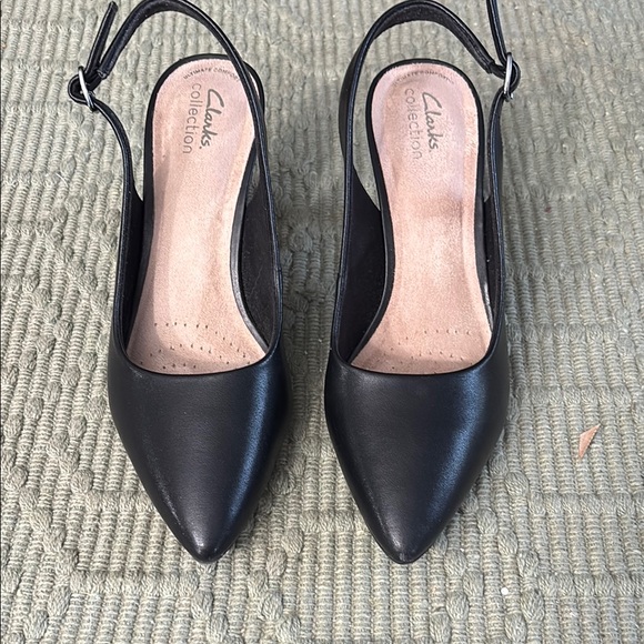 Clarks Black Heeled Slingback Shoes - Picture 1 of 10
